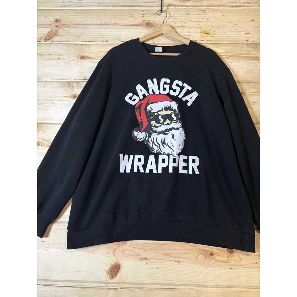 Gangsta Wrapper Sweatshirt Mens Extra Large Black Ugly Christmas Santa Crewneck‎